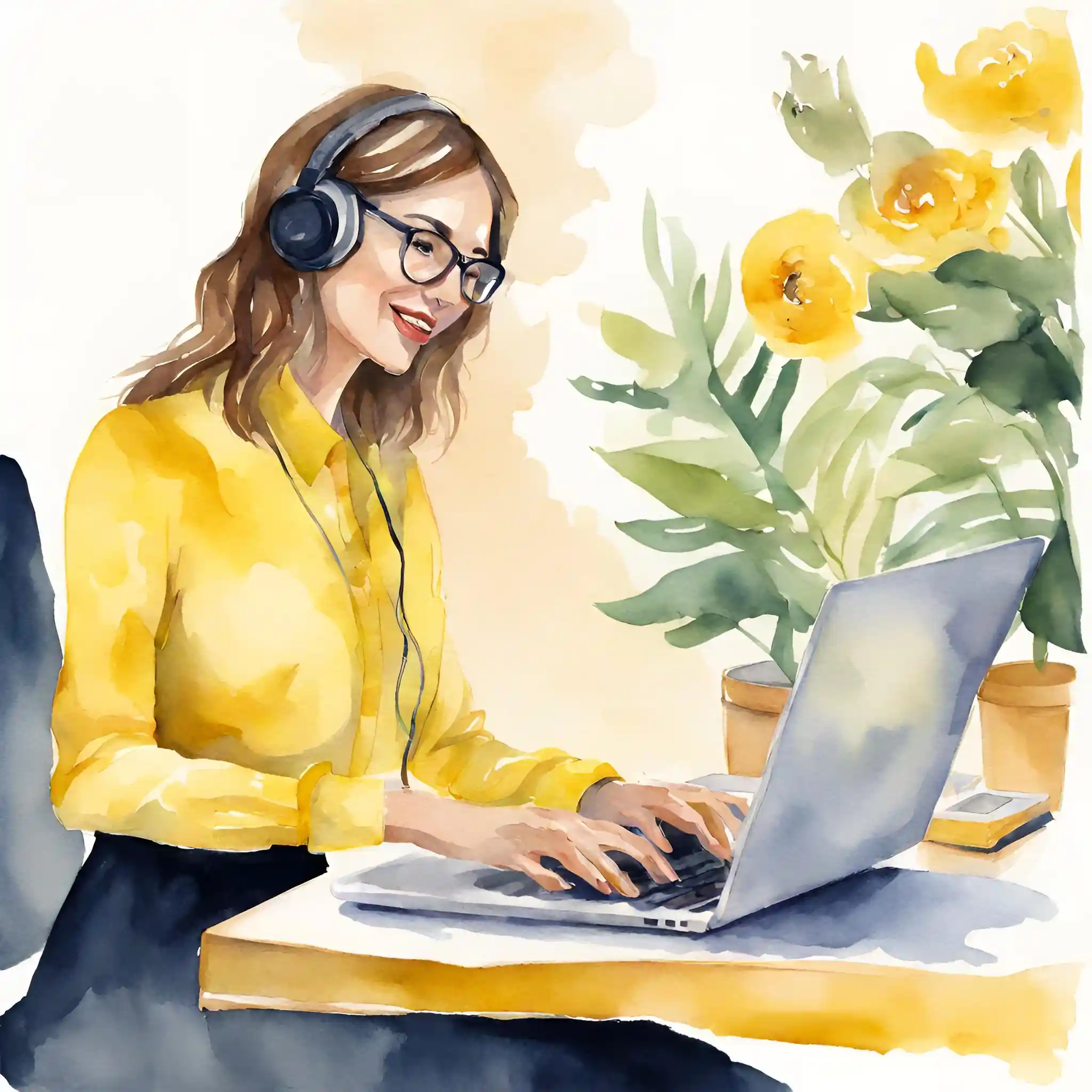 Assistante virtuelle travaillant chez soi - Image IA Ideogram