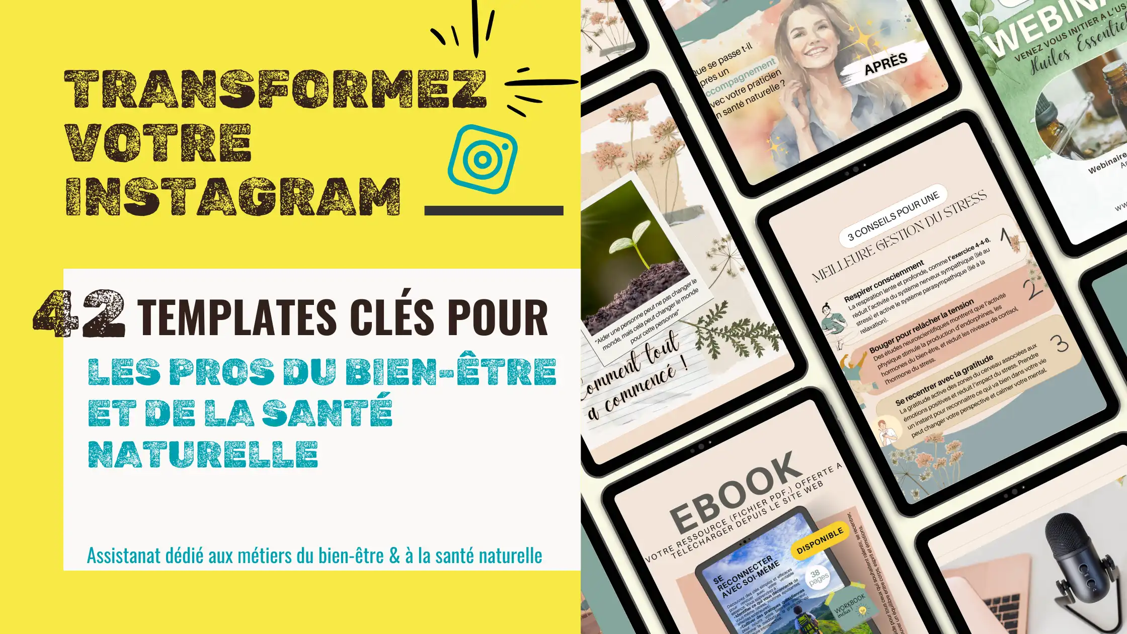 Bannière Promotionnelle de 42 templates instagram offerts au pros du bien-être