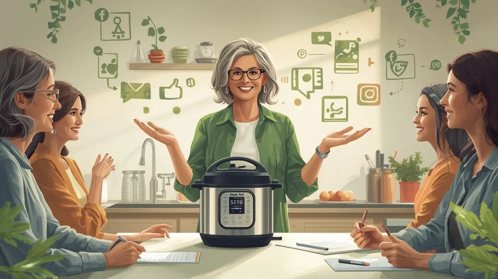 Coach en nutrition définissant sa mission en ciblant son audience à travers un atelier de cuisine avec des femmes de 50 ans