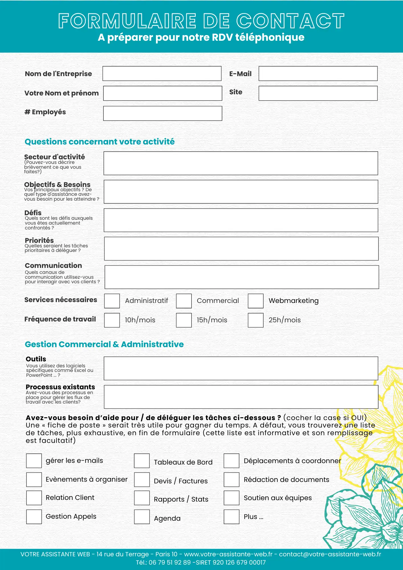 Formulaire de contact VAW transformé comme pdf interactif