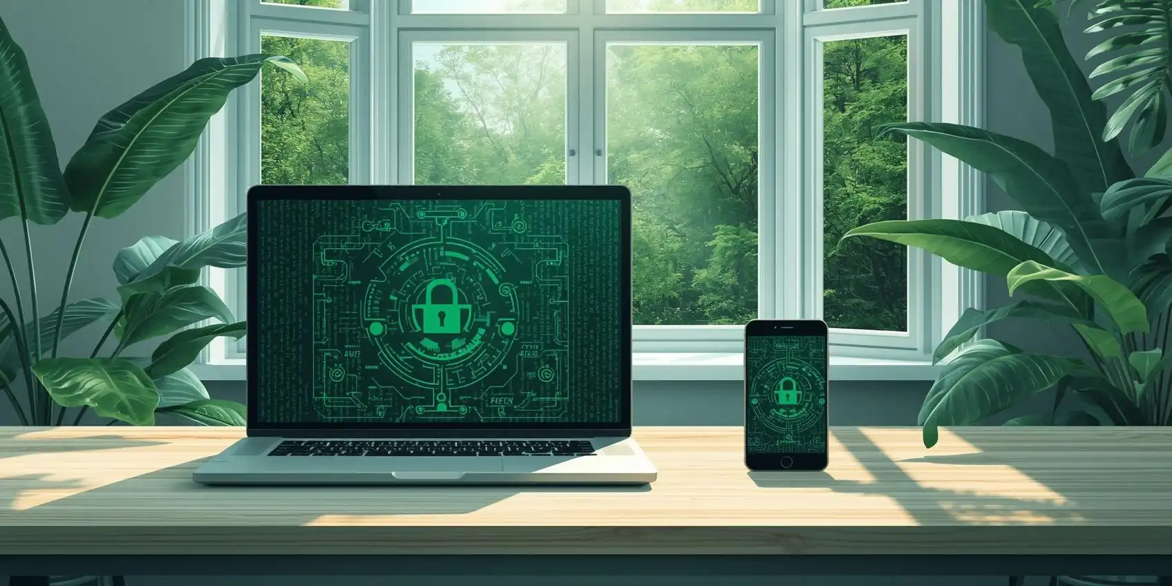outils-pour-debuter-comme-assistante-virtuelle-securite Ordinateur portable affichant des icônes de sécurité et cadenas numériques, symbolisant un gestionnaire de mots de passe, un des outils pour débuter comme assistante virtuelle